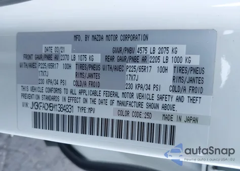 2021 Mazda Cx-5 Touring z USA, uszkodzony, nr VIN JM3KFACM5M1384831